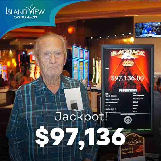 Billy R. of Brewton, AL won $97,136 on a Blackjack Blazing 7s game at Island View Casino on March 24th.